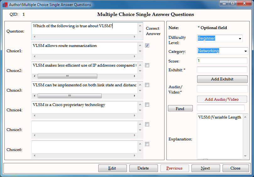 Exam Software Question Input