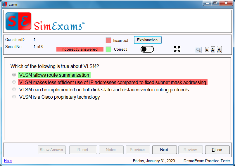Exam Review Screen