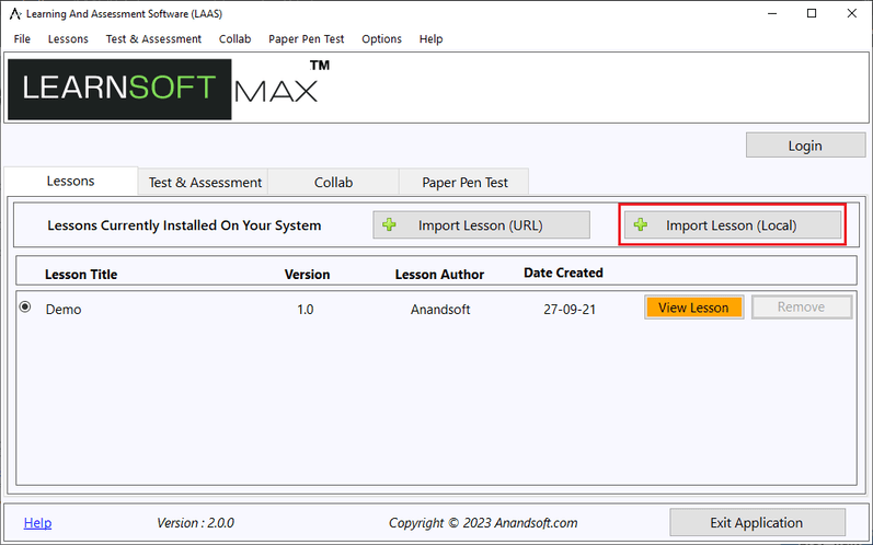 Update Test Module screen 1