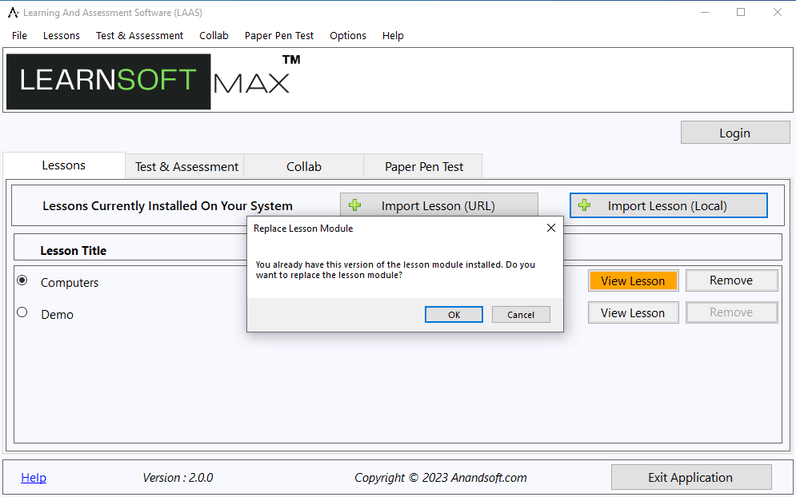 Update Test Module screen 2